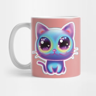 a neon cat with big eyes and dilated pupils illustration Mug